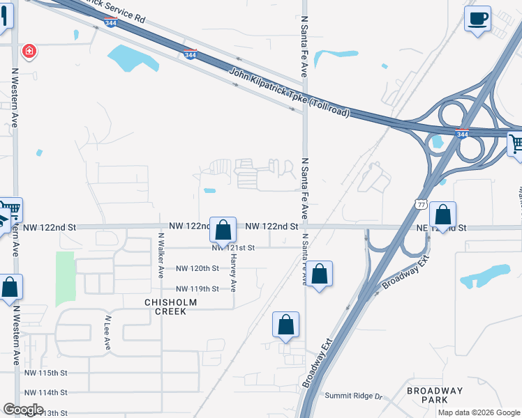map of restaurants, bars, coffee shops, grocery stores, and more near 133 NW 122nd St in Oklahoma City