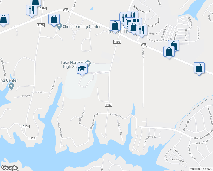 map of restaurants, bars, coffee shops, grocery stores, and more near 212 Doolie Road in Mooresville