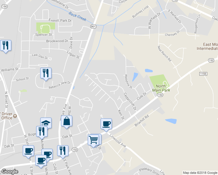 map of restaurants, bars, coffee shops, grocery stores, and more near 338 Cedarcroft Drive in Mooresville