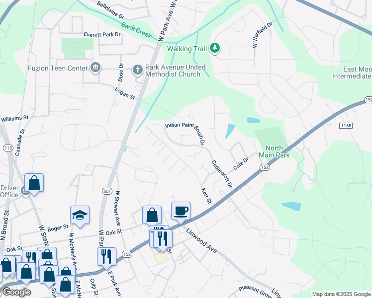 map of restaurants, bars, coffee shops, grocery stores, and more near 338 Cedarcroft Drive in Mooresville