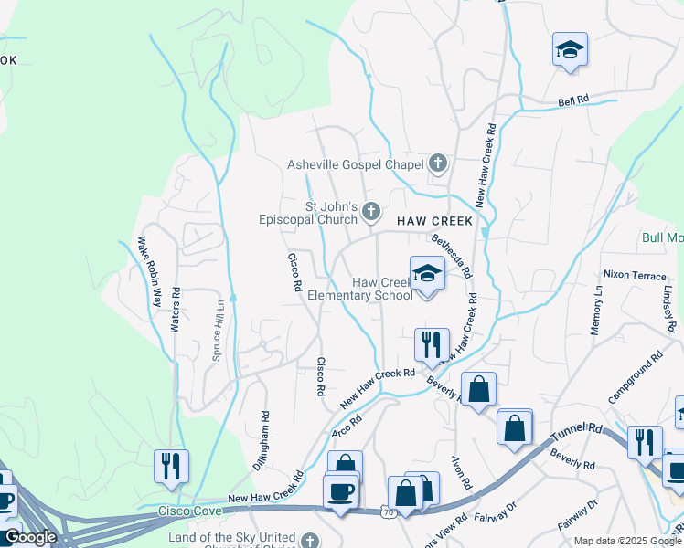 map of restaurants, bars, coffee shops, grocery stores, and more near 89 Pershing Road in Asheville