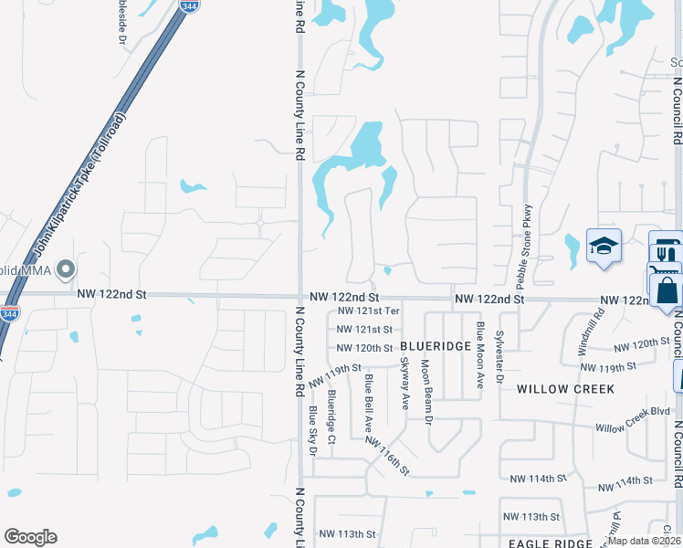 map of restaurants, bars, coffee shops, grocery stores, and more near 8820 Northwest 123rd Street in Oklahoma City