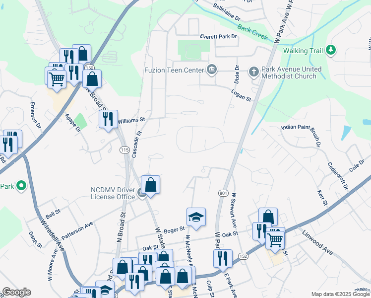 map of restaurants, bars, coffee shops, grocery stores, and more near 801 Rebecca Jane Drive in Mooresville