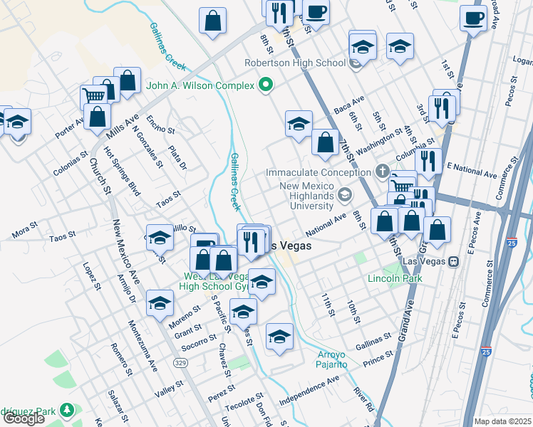 map of restaurants, bars, coffee shops, grocery stores, and more near 933 12th Street in Las Vegas