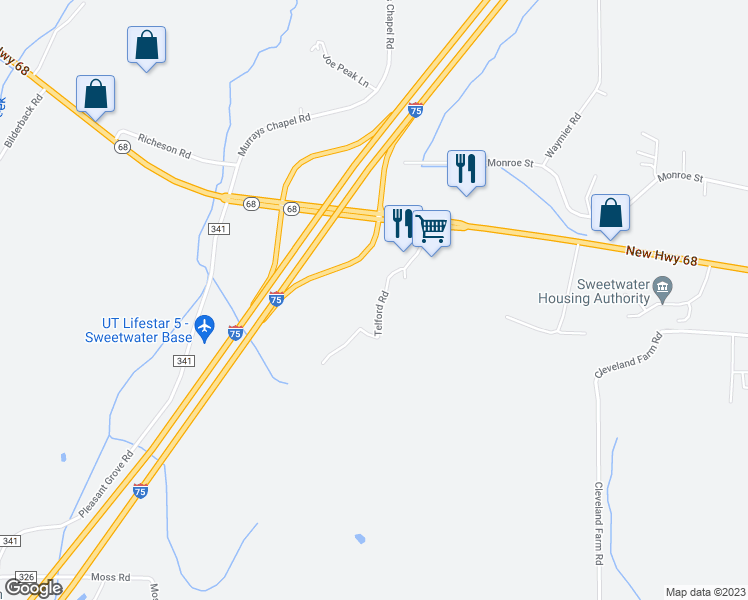 map of restaurants, bars, coffee shops, grocery stores, and more near 700 Telford Road in Sweetwater