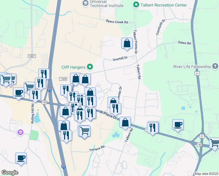 map of restaurants, bars, coffee shops, grocery stores, and more near 119 Summerwood Circle in Mooresville