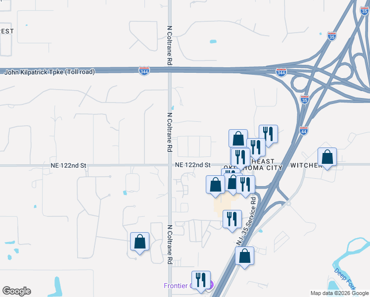 map of restaurants, bars, coffee shops, grocery stores, and more near 13400 North Coltrane Road in Edmond