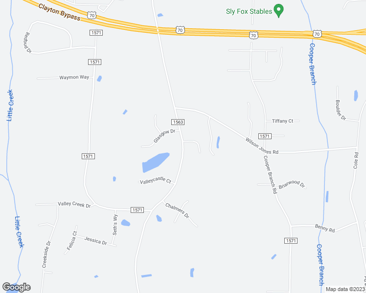 map of restaurants, bars, coffee shops, grocery stores, and more near 3849 Little Creek Church Road in Clayton