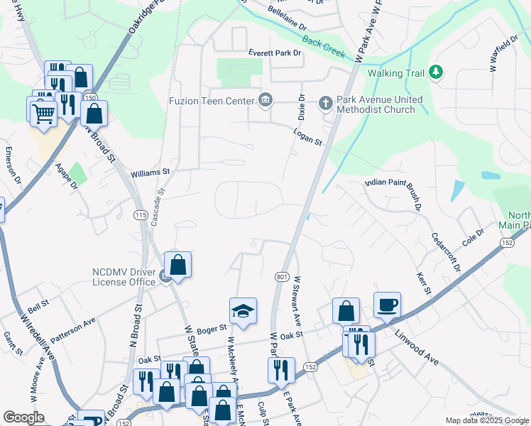 map of restaurants, bars, coffee shops, grocery stores, and more near 868 Rebecca Jane Drive in Mooresville