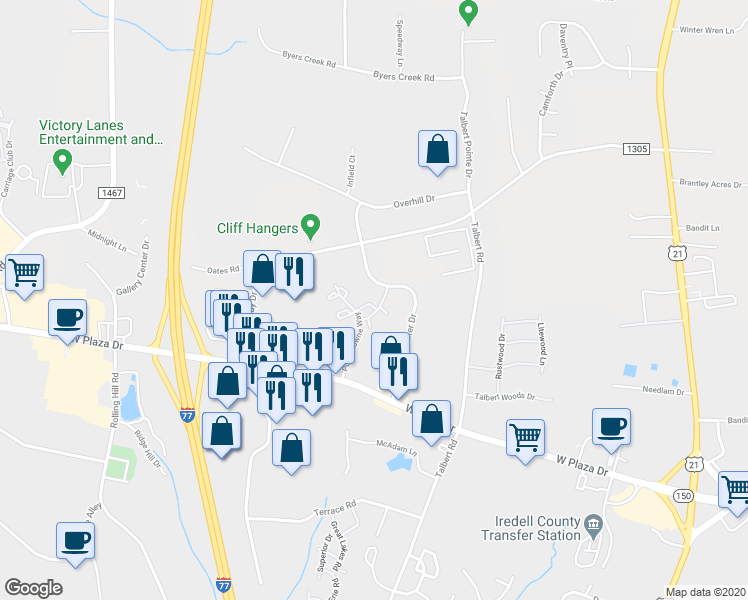map of restaurants, bars, coffee shops, grocery stores, and more near 127 Summerwood Circle in Mooresville