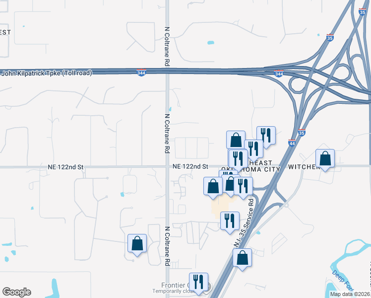 map of restaurants, bars, coffee shops, grocery stores, and more near 13400 North Coltrane Road in Edmond