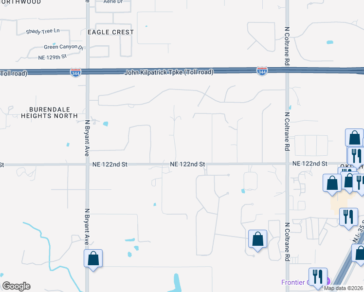 map of restaurants, bars, coffee shops, grocery stores, and more near 12400 Bell Oak Road in Edmond