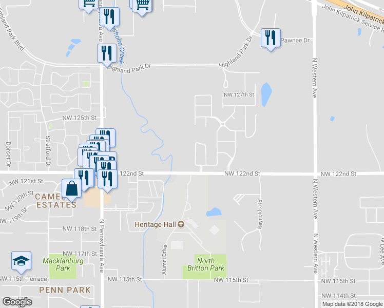 map of restaurants, bars, coffee shops, grocery stores, and more near 12417 Edison Drive in Oklahoma City