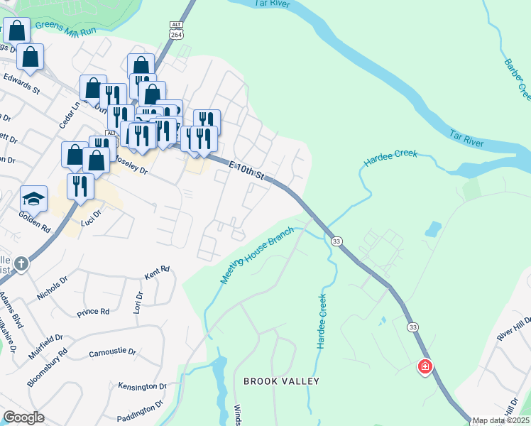 map of restaurants, bars, coffee shops, grocery stores, and more near 2024 Copper Beech Way in Greenville