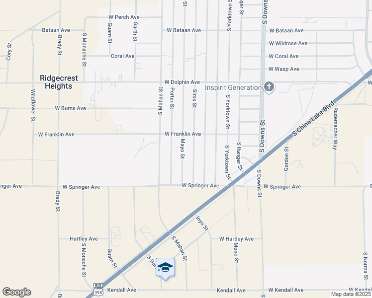 map of restaurants, bars, coffee shops, grocery stores, and more near 1524 Mayo Street in Ridgecrest