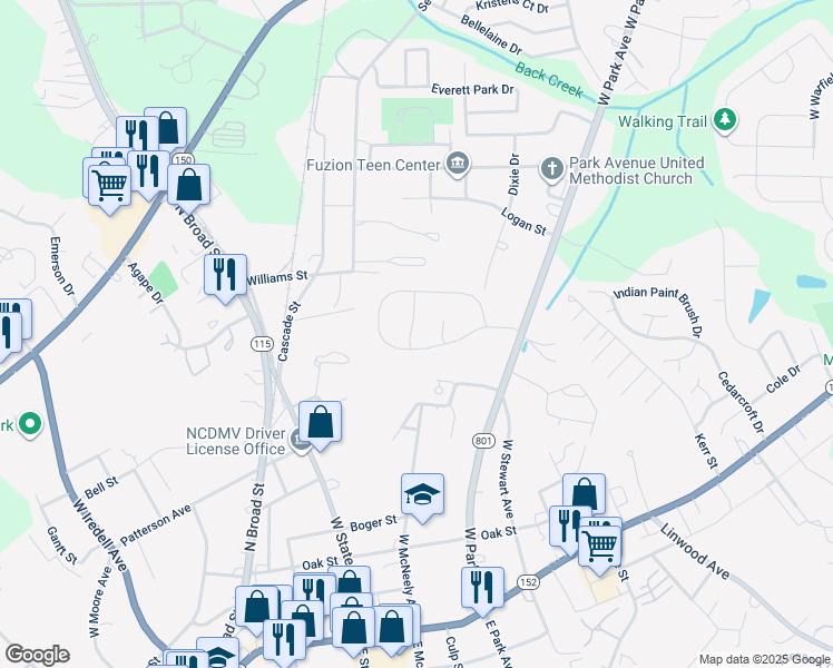 map of restaurants, bars, coffee shops, grocery stores, and more near 505 Lisa Carol Drive in Mooresville