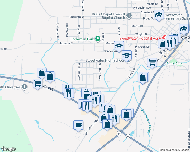 map of restaurants, bars, coffee shops, grocery stores, and more near 825 Stratford Avenue in Sweetwater