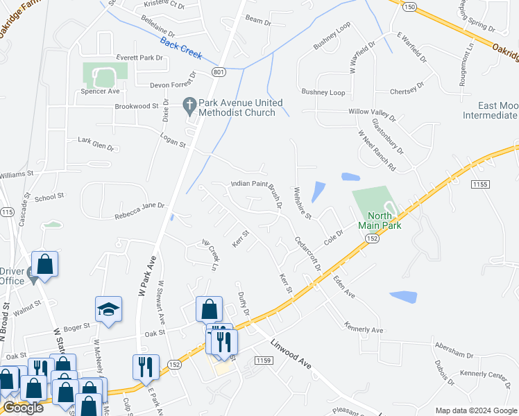 map of restaurants, bars, coffee shops, grocery stores, and more near 329 Cedarcroft Drive in Mooresville