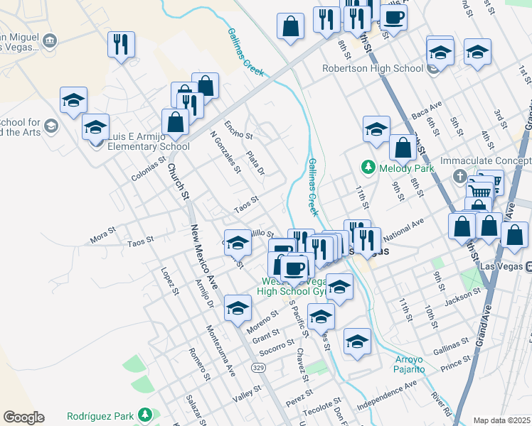 map of restaurants, bars, coffee shops, grocery stores, and more near 2203 North Gonzales Street in Las Vegas