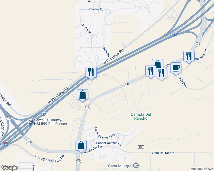 map of restaurants, bars, coffee shops, grocery stores, and more near 9 Rumble Road in Santa Fe