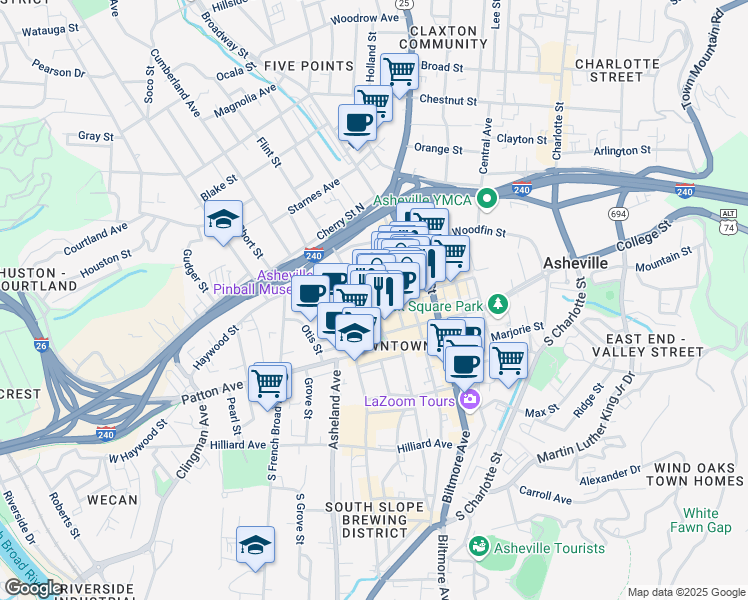 map of restaurants, bars, coffee shops, grocery stores, and more near 68 Rankin Avenue in Asheville