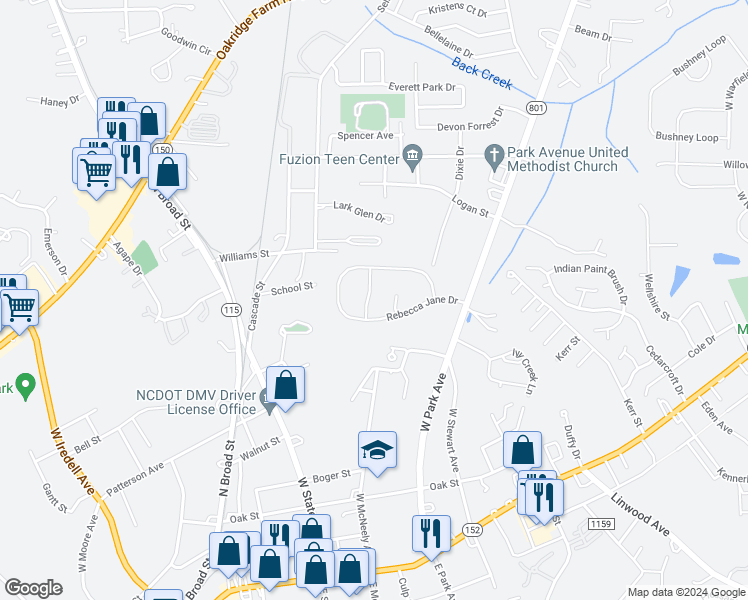 map of restaurants, bars, coffee shops, grocery stores, and more near 511 Lisa Carol Drive in Mooresville