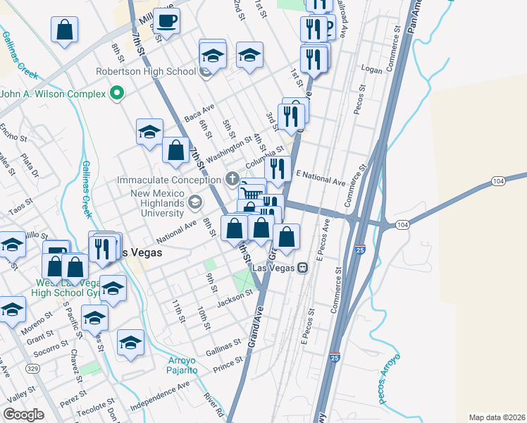 map of restaurants, bars, coffee shops, grocery stores, and more near 514 University Avenue in Las Vegas