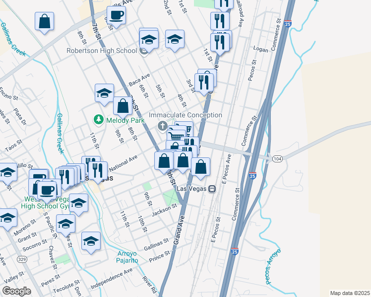 map of restaurants, bars, coffee shops, grocery stores, and more near 508 University Avenue in Las Vegas