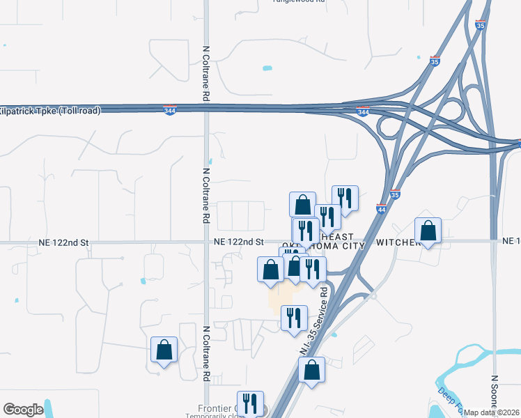 map of restaurants, bars, coffee shops, grocery stores, and more near 13400 North Coltrane Road in Edmond