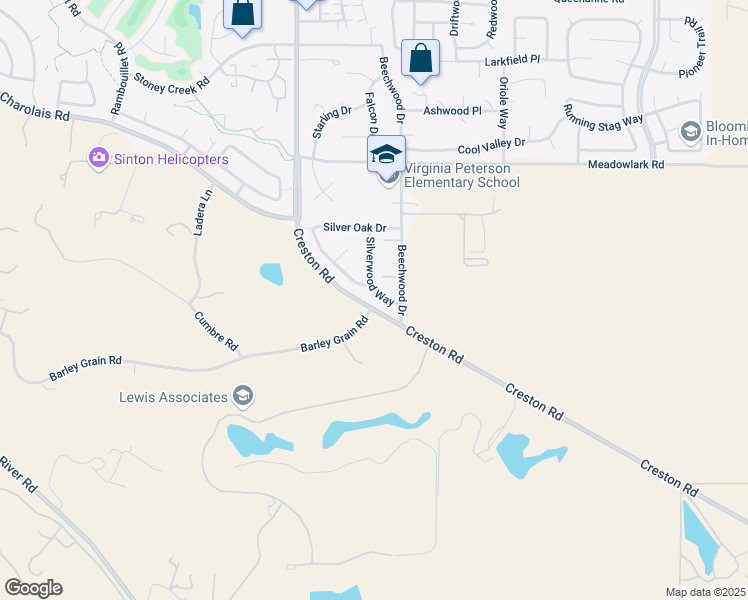 map of restaurants, bars, coffee shops, grocery stores, and more near 2619 Silverwood Way in Paso Robles