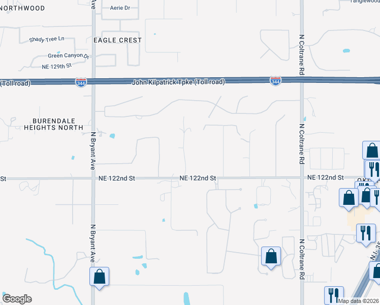 map of restaurants, bars, coffee shops, grocery stores, and more near 12400 Bell Oak Road in Edmond
