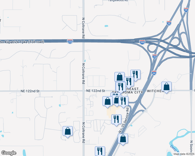 map of restaurants, bars, coffee shops, grocery stores, and more near 13400 North Coltrane Road in Edmond