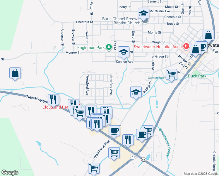 map of restaurants, bars, coffee shops, grocery stores, and more near 825 Stratford Avenue in Sweetwater