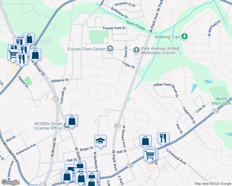 map of restaurants, bars, coffee shops, grocery stores, and more near 885 Rebecca Jane Drive in Mooresville