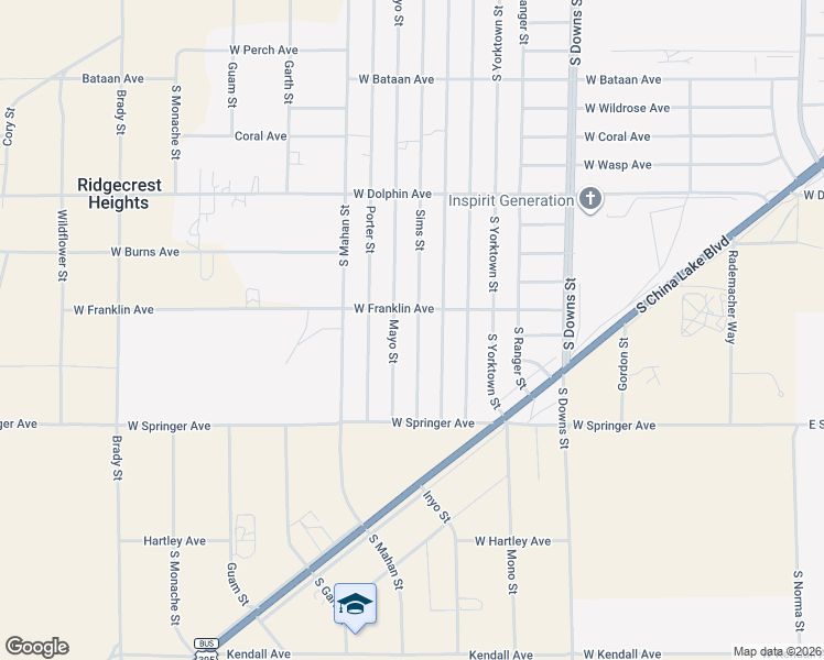 map of restaurants, bars, coffee shops, grocery stores, and more near 1515 Sims Street in Ridgecrest
