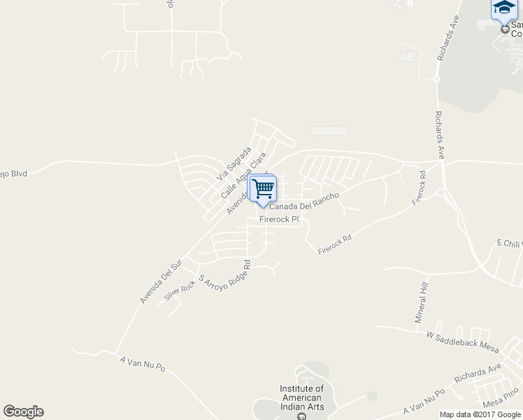 map of restaurants, bars, coffee shops, grocery stores, and more near 55 Canada Del Rancho in Santa Fe