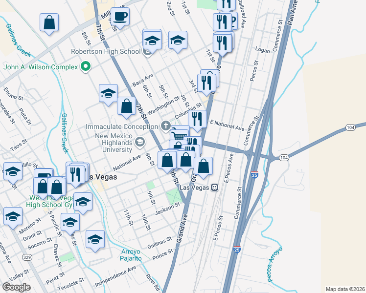 map of restaurants, bars, coffee shops, grocery stores, and more near 514 University Avenue in Las Vegas