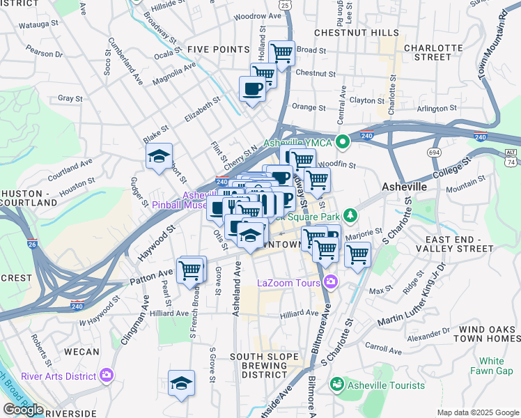 map of restaurants, bars, coffee shops, grocery stores, and more near 37 Page Avenue in Asheville