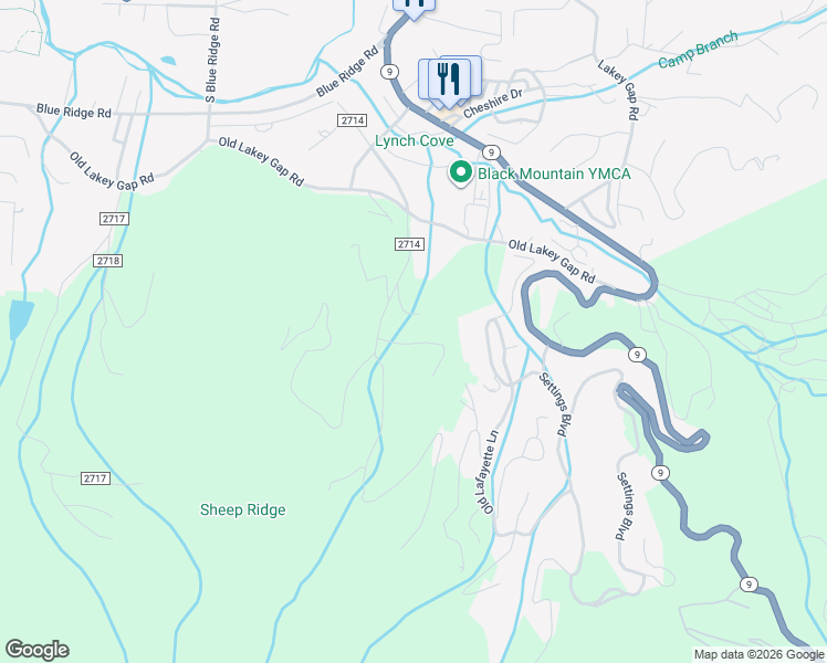 map of restaurants, bars, coffee shops, grocery stores, and more near 109 Valley Drive in Black Mountain