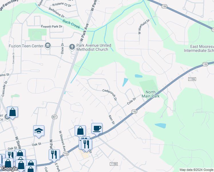 map of restaurants, bars, coffee shops, grocery stores, and more near 212 Indian Paint Brush Drive in Mooresville