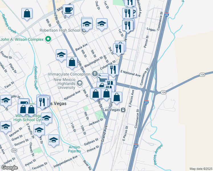 map of restaurants, bars, coffee shops, grocery stores, and more near 508 University Avenue in Las Vegas