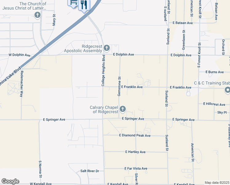 map of restaurants, bars, coffee shops, grocery stores, and more near 149 East Franklin Avenue in Ridgecrest