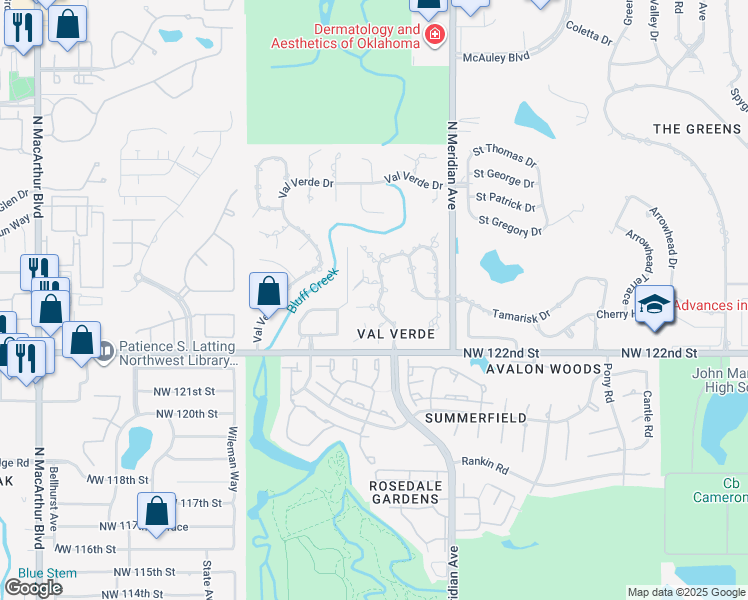 map of restaurants, bars, coffee shops, grocery stores, and more near 4701 Doral Court in Oklahoma City