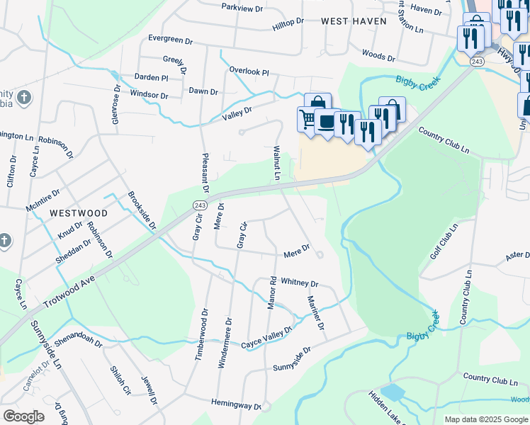 map of restaurants, bars, coffee shops, grocery stores, and more near 2704 Gray Circle in Columbia