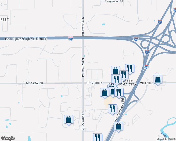map of restaurants, bars, coffee shops, grocery stores, and more near 13400 North Coltrane Road in Edmond