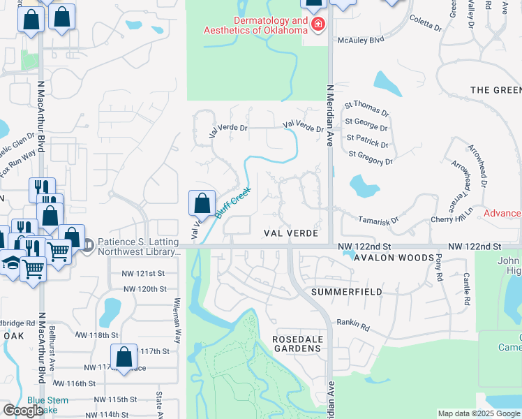 map of restaurants, bars, coffee shops, grocery stores, and more near 4701 Doral Court in Oklahoma City