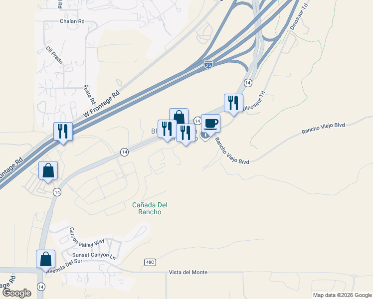 map of restaurants, bars, coffee shops, grocery stores, and more near 18 Bisbee Court in Santa Fe