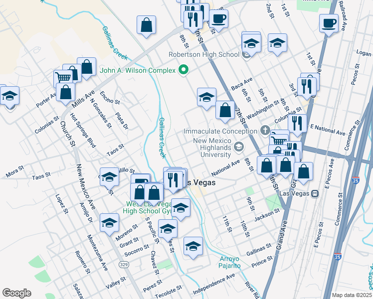 map of restaurants, bars, coffee shops, grocery stores, and more near 1018 12th Street in Las Vegas