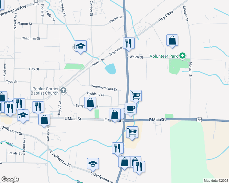 map of restaurants, bars, coffee shops, grocery stores, and more near 1154 Westmoreland Street in Brownsville