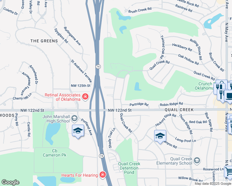 map of restaurants, bars, coffee shops, grocery stores, and more near 12420 Maple Ridge Road in Oklahoma City